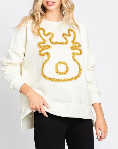 Argeousgor Women Christmas Sweatshirt Sequin Santa Claus Oversized Long Sleeve Sweater Christmas Pullover Tops Shirt in Saudi Arabia