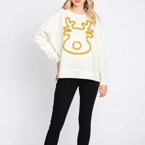 Argeousgor Women Christmas Sweatshirt Sequin Santa Claus Oversized Long Sleeve Sweater Christmas Pullover Tops Shirt in Saudi Arabia