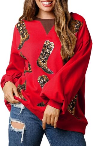 Argeousgor Women Christmas Sweatshirt Sequin Santa Claus Oversized Long Sleeve Sweater Christmas Pullover Tops Shirt in Saudi Arabia