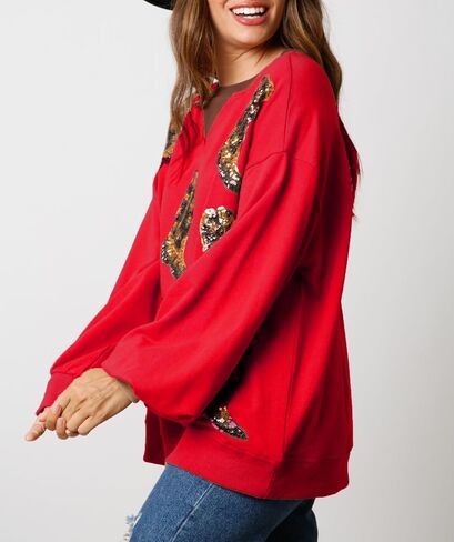 Argeousgor Women Christmas Sweatshirt Sequin Santa Claus Oversized Long Sleeve Sweater Christmas Pullover Tops Shirt in Saudi Arabia