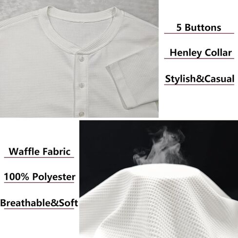 Men's Waffle Henley 5 Buttons Stylish Long&Short Sleeve T-Shirt Casual Slim Fit Tee in Saudi Arabia