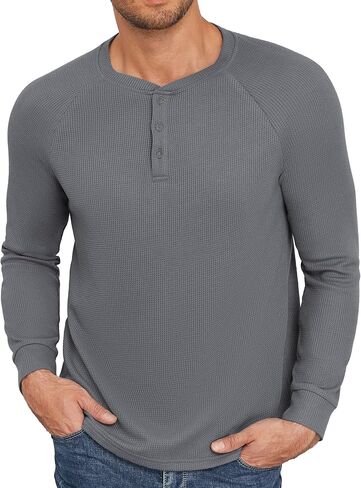 Aimeilgot Mens T-Shirts Henley Knitted Long Sleeve Waffle Button Casual Soft Washed Basic Tops in Saudi Arabia