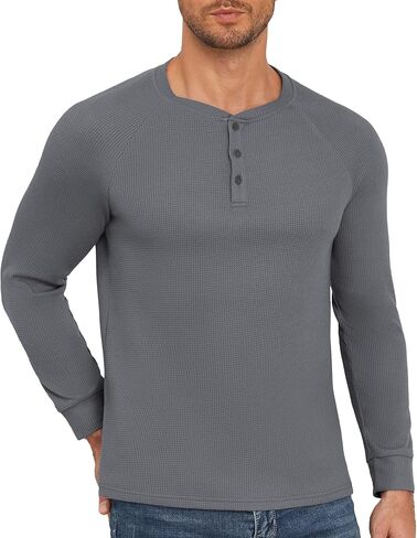 Aimeilgot Mens T-Shirts Henley Knitted Long Sleeve Waffle Button Casual Soft Washed Basic Tops in Saudi Arabia