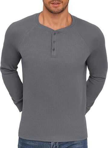 Aimeilgot Mens T-Shirts Henley Knitted Long Sleeve Waffle Button Casual Soft Washed Basic Tops in Saudi Arabia