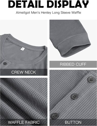 Aimeilgot Mens T-Shirts Henley Knitted Long Sleeve Waffle Button Casual Soft Washed Basic Tops in Saudi Arabia
