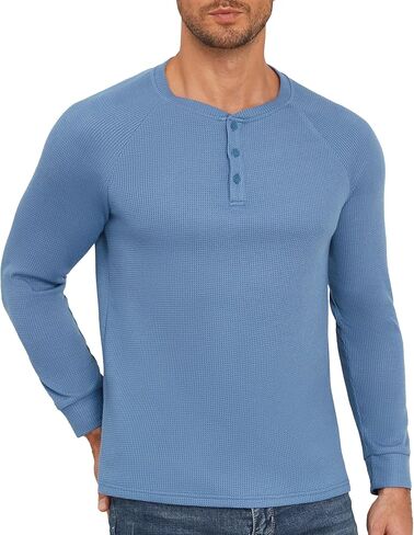 Aimeilgot Mens T-Shirts Henley Knitted Long Sleeve Waffle Button Casual Soft Washed Basic Tops in Saudi Arabia