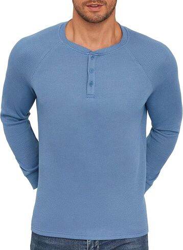 Aimeilgot Mens T-Shirts Henley Knitted Long Sleeve Waffle Button Casual Soft Washed Basic Tops in Saudi Arabia