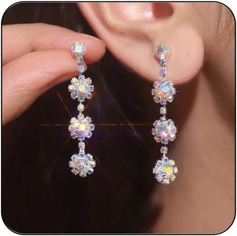 Sparkly Rhinestone Earrings Long Crystal Snowflake Tassels Dangle Drop Earrings Chandelier Statement Earrings Lightweight Ear Stud Wedding Party Prom Earrings Wedding Party Christmas Jewelry Gifts for Women in Saudi Arabia