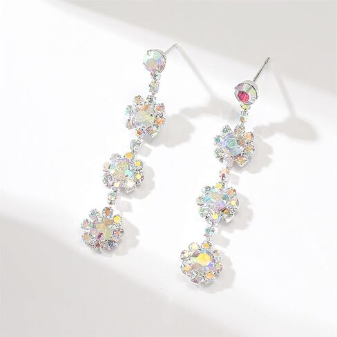 Sparkly Rhinestone Earrings Long Crystal Snowflake Tassels Dangle Drop Earrings Chandelier Statement Earrings Lightweight Ear Stud Wedding Party Prom Earrings Wedding Party Christmas Jewelry Gifts for Women in Saudi Arabia