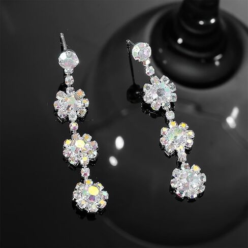 Sparkly Rhinestone Earrings Long Crystal Snowflake Tassels Dangle Drop Earrings Chandelier Statement Earrings Lightweight Ear Stud Wedding Party Prom Earrings Wedding Party Christmas Jewelry Gifts for Women in Saudi Arabia