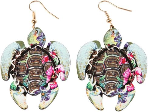 Bohemian Ocean Sea Turtle Dangle Earrings Hawaiian Flower Drop Earrings for Women Animal Lovers Statement Tortoise Summer beach Boho Jewelry Gifts in Saudi Arabia