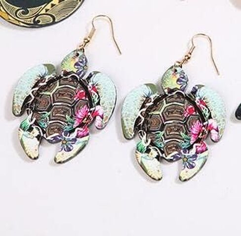 Bohemian Ocean Sea Turtle Dangle Earrings Hawaiian Flower Drop Earrings for Women Animal Lovers Statement Tortoise Summer beach Boho Jewelry Gifts in Saudi Arabia