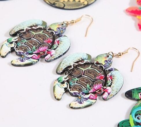 Bohemian Ocean Sea Turtle Dangle Earrings Hawaiian Flower Drop Earrings for Women Animal Lovers Statement Tortoise Summer beach Boho Jewelry Gifts in Saudi Arabia
