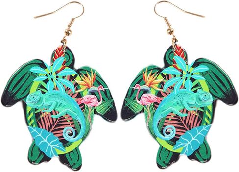 Bohemian Ocean Sea Turtle Dangle Earrings Hawaiian Flower Drop Earrings for Women Animal Lovers Statement Tortoise Summer beach Boho Jewelry Gifts in Saudi Arabia