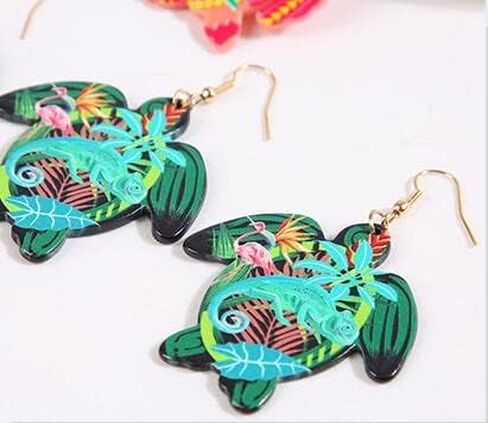 Bohemian Ocean Sea Turtle Dangle Earrings Hawaiian Flower Drop Earrings for Women Animal Lovers Statement Tortoise Summer beach Boho Jewelry Gifts in Saudi Arabia