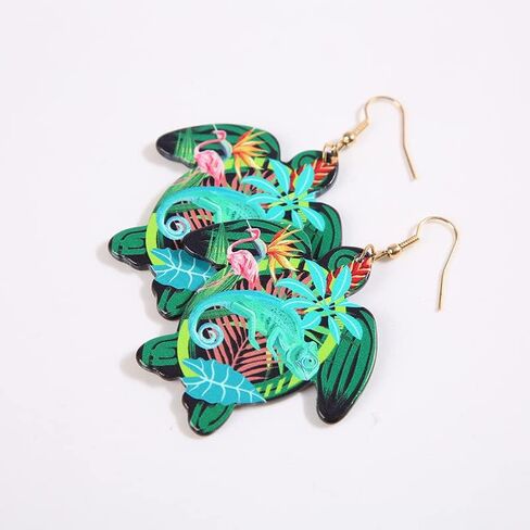 Bohemian Ocean Sea Turtle Dangle Earrings Hawaiian Flower Drop Earrings for Women Animal Lovers Statement Tortoise Summer beach Boho Jewelry Gifts in Saudi Arabia