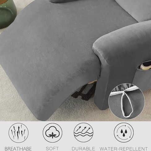 Deisy Dee 4-Piece, 1 Seat Recliner Cover, Soft Velvet Recliner Chair Covers- Stay-in-Place Slipcovers for Recliner Chair (Turqouise) in Kuwait