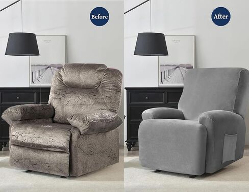 Deisy Dee 4-Piece, 1 Seat Recliner Cover, Soft Velvet Recliner Chair Covers- Stay-in-Place Slipcovers for Recliner Chair (Turqouise) in Kuwait