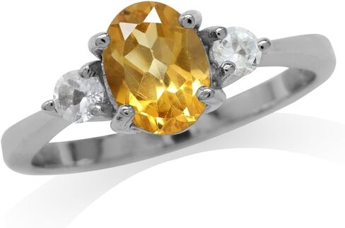 Silvershake 8X6mm شكل بيضاوي الأحجار الكريمة مطلية بالذهب الأبيض أو الذهب الأصفر مطلي 925 خاتم الخطوبة من الفضة الاسترليني للنساء in Kuwait