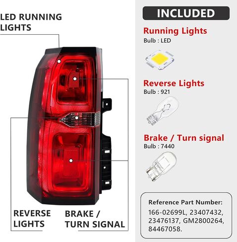 Huray Left Tail Light Fit for Chevy Tahoe/Suburban 3500 HD 2015-2020, Red Taillight OE Style Tail lamp Rear Brake Lamp Replacement for GM2800264 84467058 Driver Side in Saudi Arabia