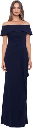 Xscape Women's Long Scuba Crepe Off-The-Shoulder Dress with Center Back Zipper in Saudi Arabia
