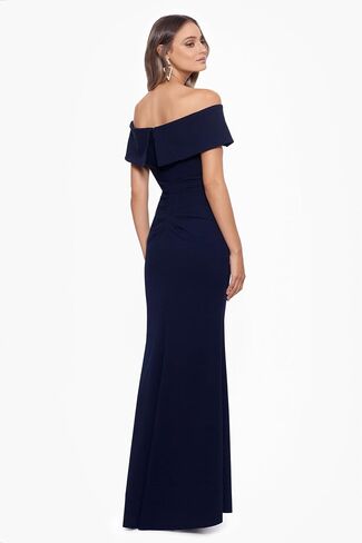 Xscape Women's Long Scuba Crepe Off-The-Shoulder Dress with Center Back Zipper in Saudi Arabia