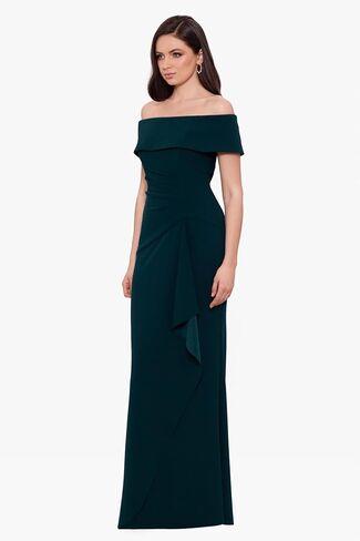 Xscape Women's Long Scuba Crepe Off-The-Shoulder Dress with Center Back Zipper in Saudi Arabia