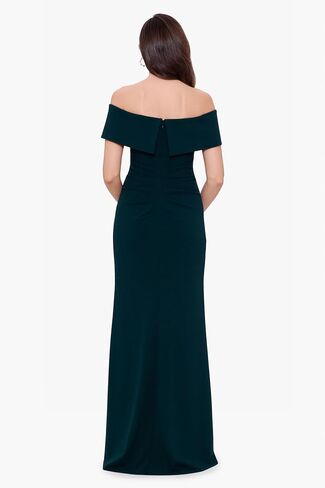 Xscape Women's Long Scuba Crepe Off-The-Shoulder Dress with Center Back Zipper in Saudi Arabia