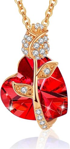 EVEVIC Austrian Crystal Heart Rose Flower Pendant Necklaces for Women Fashion 14K Gold Plated Dainty Necklace Hypoallergenic Jewelry in Saudi Arabia