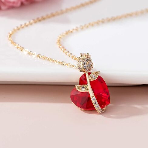 EVEVIC Austrian Crystal Heart Rose Flower Pendant Necklaces for Women Fashion 14K Gold Plated Dainty Necklace Hypoallergenic Jewelry in Saudi Arabia