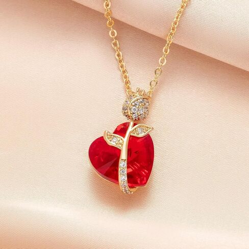 EVEVIC Austrian Crystal Heart Rose Flower Pendant Necklaces for Women Fashion 14K Gold Plated Dainty Necklace Hypoallergenic Jewelry in Saudi Arabia
