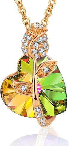 EVEVIC Austrian Crystal Heart Rose Flower Pendant Necklaces for Women Fashion 14K Gold Plated Dainty Necklace Hypoallergenic Jewelry in Saudi Arabia