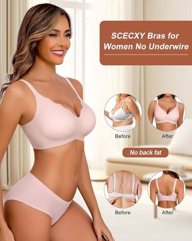 Women's Comfortable Seamless Wireless Bralettes Scalloped No Underwire Full Coverage Padded Supportive Bras in Saudi Arabia