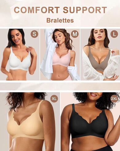 Women's Comfortable Seamless Wireless Bralettes Scalloped No Underwire Full Coverage Padded Supportive Bras in Saudi Arabia