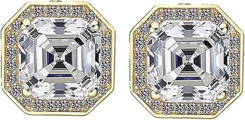 14K Solid Gold Post & Sterling Silver Asscher Cut Halo CZ Stud Earrings 0.80-4.00cttw Cubic Zirconia in Kuwait