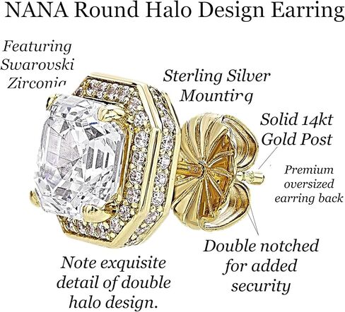 14K Solid Gold Post & Sterling Silver Asscher Cut Halo CZ Stud Earrings 0.80-4.00cttw Cubic Zirconia in Kuwait