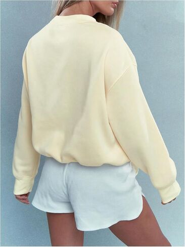 OYOANGLE Women's Letter Embroidery Long Sleeve Sweatshirts Drop Shoulder Crewneck Pullover Tops in Saudi Arabia