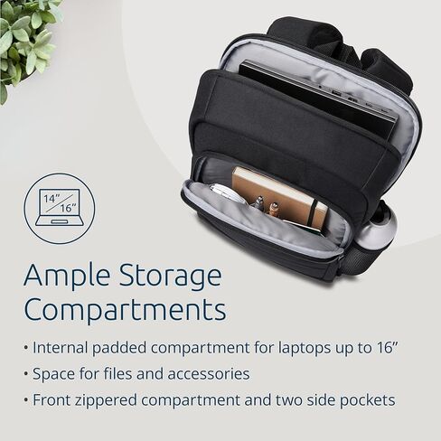 كنسينغتون إي كيو، حقيبة ظهر للكمبيوتر المحمول مقاس 14 بوصة، أشرطة كتف مبطنة، جيب جانبي (K60391WW)، أسود in Kuwait