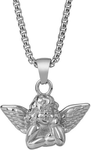 Stainless Steel 18K Gold Elegant Guardian Angel Charm Praying Pendant Necklace Jewelry Women Men Gift in Saudi Arabia