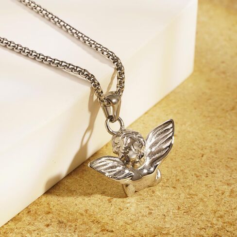 Stainless Steel 18K Gold Elegant Guardian Angel Charm Praying Pendant Necklace Jewelry Women Men Gift in Saudi Arabia