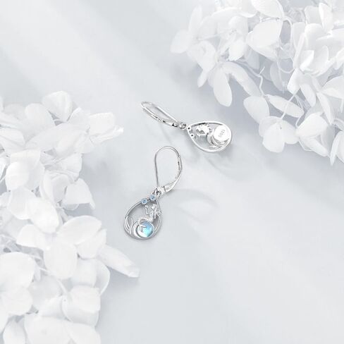 S925 Sterling Silver Mushroom/Daisy/Tulip/Celtic Knot/Seal Teardrop Leverback Earrings Dangle Moonstone Jewelry For Women Christmas Gift in Kuwait