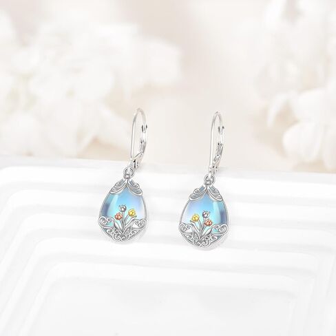 S925 Sterling Silver Mushroom/Daisy/Tulip/Celtic Knot/Seal Teardrop Leverback Earrings Dangle Moonstone Jewelry For Women Christmas Gift in Kuwait