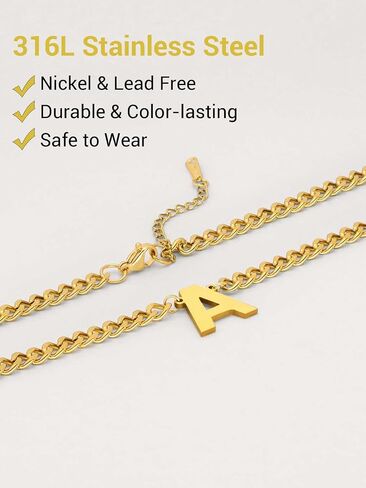 18+2 Inch Initial Letter Pendant Necklace for Men Women, 18K Gold Plated Stainless Steel Capital A-Z Alphabet Name Necklaces 4.5mm Cuban Link Chain with Initial - Send Gift Box in Saudi Arabia
