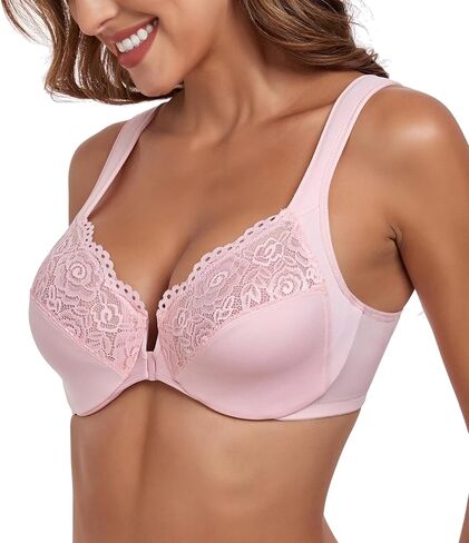 حمالة صدر Lemorosy للسيدات ذات الشكل الكامل مقاس كبير وإغلاق أمامي غير مبطن وأشرطة كتف واسعة وسلك سفلي للاستخدام اليومي in Kuwait