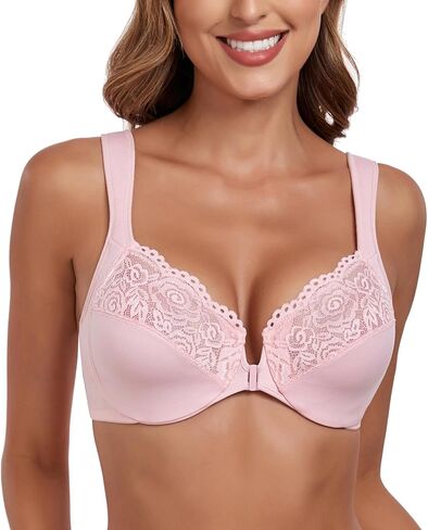 حمالة صدر Lemorosy للسيدات ذات الشكل الكامل مقاس كبير وإغلاق أمامي غير مبطن وأشرطة كتف واسعة وسلك سفلي للاستخدام اليومي in Kuwait