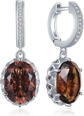 JewelryPalace Huge 7.2ct Oval Shape Natural Smoky Quartz Dangle Drop Earrings for Women, 14K Yellow Gold Plated 925 Sterling Silver Huggie Hoop Earrings, Natural Gemstone Jewelry Sets in Kuwait