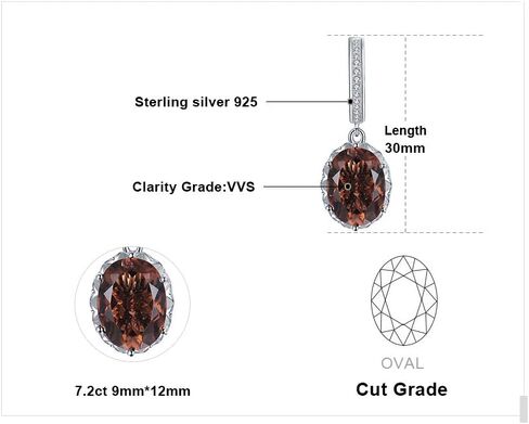 JewelryPalace Huge 7.2ct Oval Shape Natural Smoky Quartz Dangle Drop Earrings for Women, 14K Yellow Gold Plated 925 Sterling Silver Huggie Hoop Earrings, Natural Gemstone Jewelry Sets in Kuwait