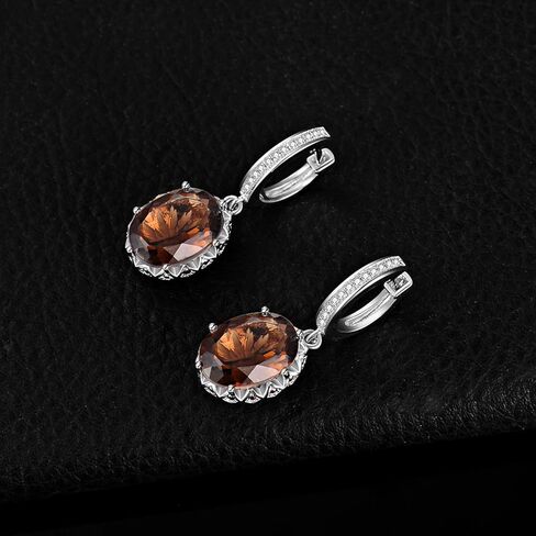 JewelryPalace Huge 7.2ct Oval Shape Natural Smoky Quartz Dangle Drop Earrings for Women, 14K Yellow Gold Plated 925 Sterling Silver Huggie Hoop Earrings, Natural Gemstone Jewelry Sets in Kuwait