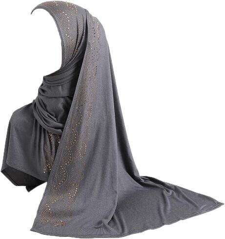 Women Shiny Rhinestones Muslim Hijab Scarf Long Turban Headscarf Wrap Scarves Headwear in Kuwait