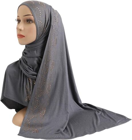 Women Shiny Rhinestones Muslim Hijab Scarf Long Turban Headscarf Wrap Scarves Headwear in Kuwait